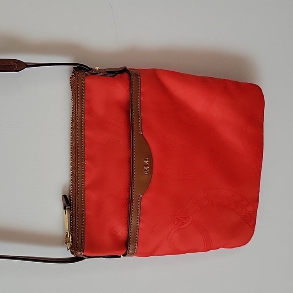 Lauren Ralph Lauren Red Brown Handbag Purse Logo Horseshoes - Picture 2 of 13